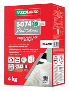 Mortier colle 5074 PROLICREME blanc C2S1 - 4kg Conso: 4 à 5kg/m² INT/EXT